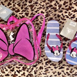 Disney Minnie sandals size 13-1 and clear backpack 