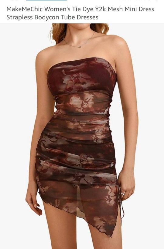 MakeMeChic Women's Tie Dye Y2k Mesh Mini Dress Strapless Bodycon Tube Dress