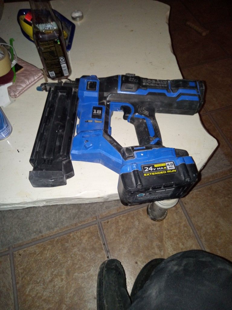 Kobalt Nail Gun With Charger And Two Batteries 