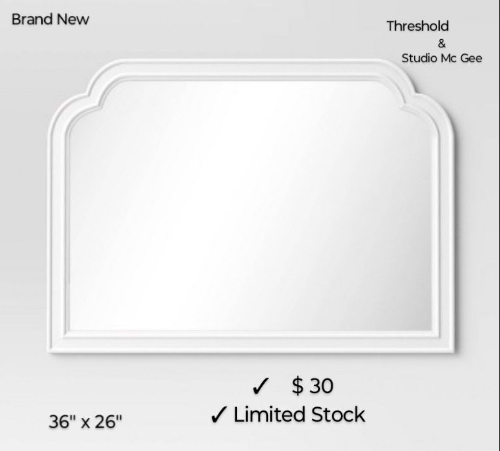 Brand New in Box  36" X  26"  Clover Wooden Style Cathedral Wall Mirror   Black Or White - Threshold Designed Studio Mc Gee 