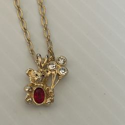 teddy bear necklace with red stone and swarovski crystal
