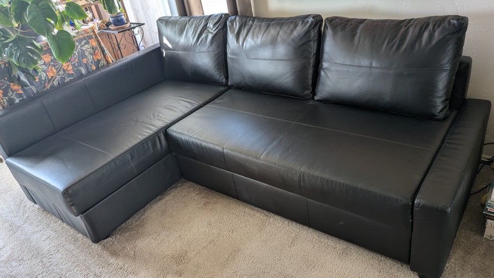 Black Leather Ikea Sectional With Pull Out Queen Mattress Surface