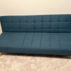 Small Futon Couch, 38” W  x 65” Long When Flat.  15.5 “ Height Off Ground 
