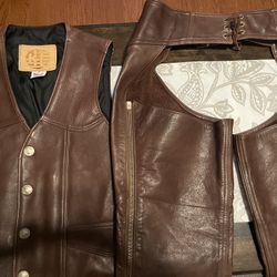 Brown Leather Vest And Chaps Set