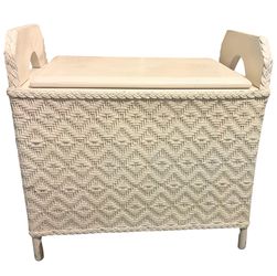 Small Vintage Wicker Wood Laundry Clothes Hamper