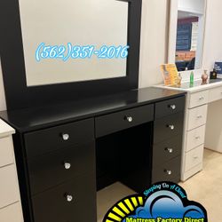 Black Vanity Desk With Diamond Knobs Dresser Chest 
