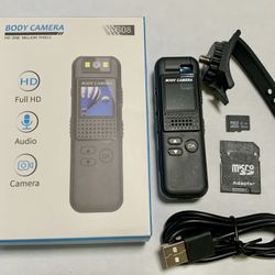 New Body Camera 1080p HD Audio/ Video, Photos, 64gb Memory Card, Back Clip, Bike Strap, Night Vision, Body, Car, Bike, Motorcycle, Desk,