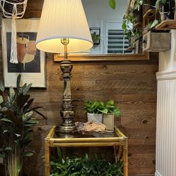 Vintage Stiffel Brass Table Lamp Tall Boho Regency Glam Luxe Patina Retro Pleated Shade
