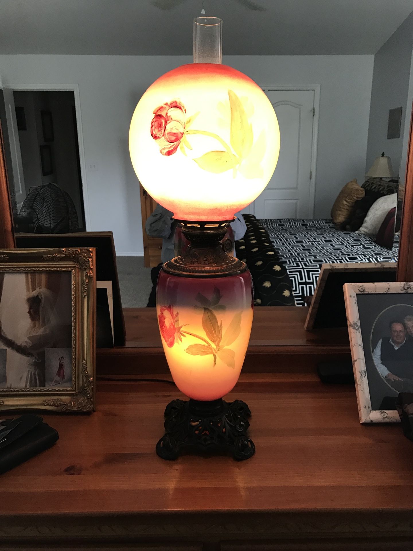 Antique Oil Lamp Electrified In 1930’s
