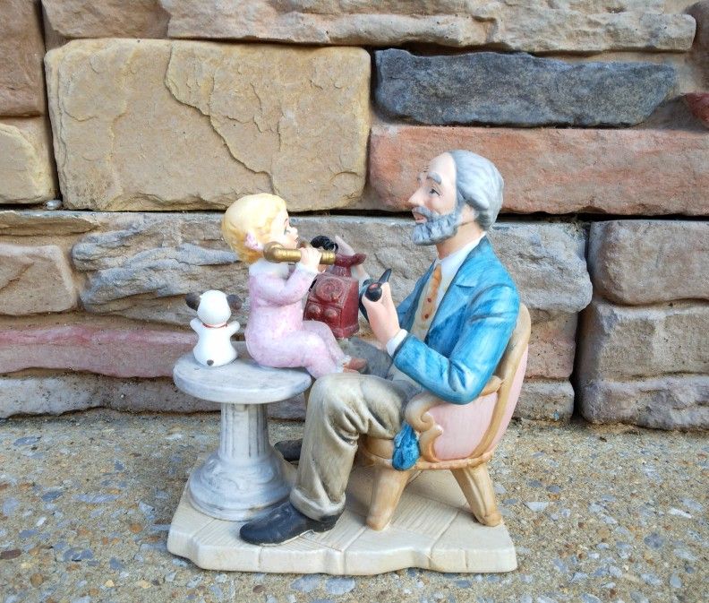 Vintage Grandpa/Granddaughter Phone Call Figurine