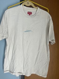 Supreme Embroidered Blue Script White T-shirt