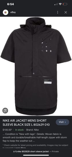NIKE AIR JACKET MENS SHORT SLEEVE BLACK SIZE L 802629 010