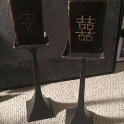 Black metal candle holders / Chinese / rustic looking