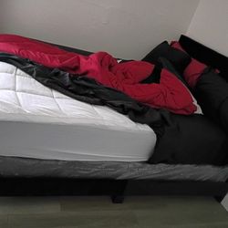 Brand New Queen Size Bed With Pillow Top Mattress Suede Head Board  