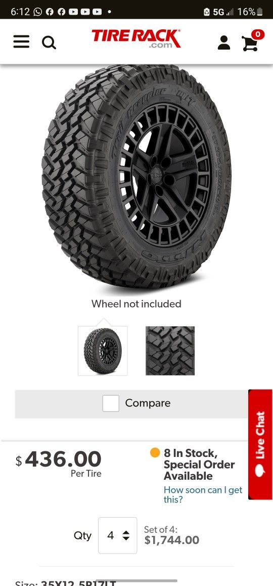 5 trail Grappler M/T Tires 35X12.5R17LT Ack Wall V-shaped Block