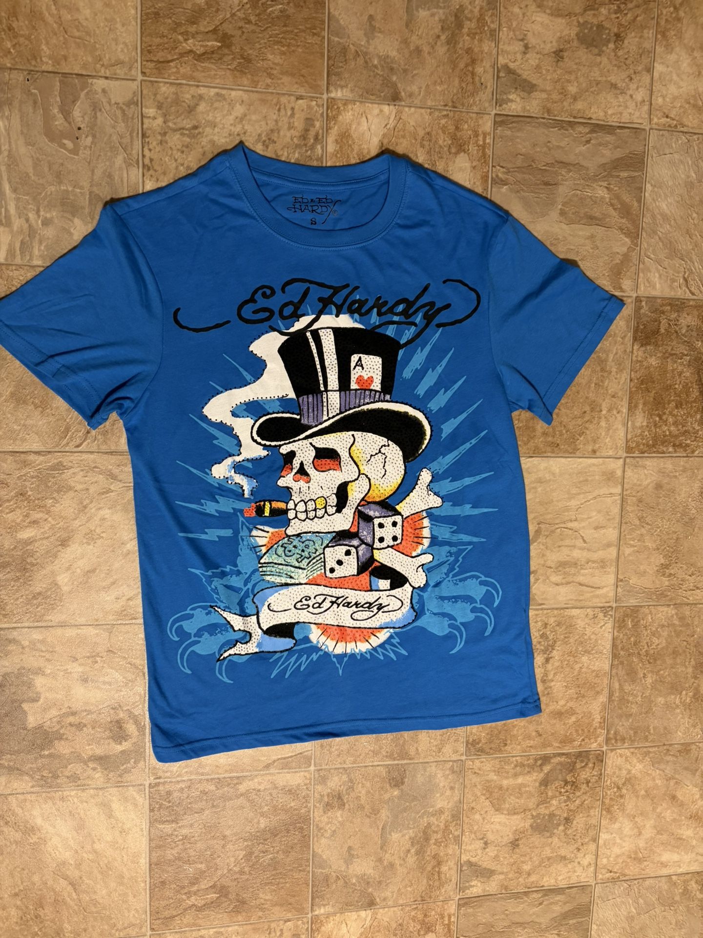 Ed Hardy Capri Blue Y2k Shirt Size Small