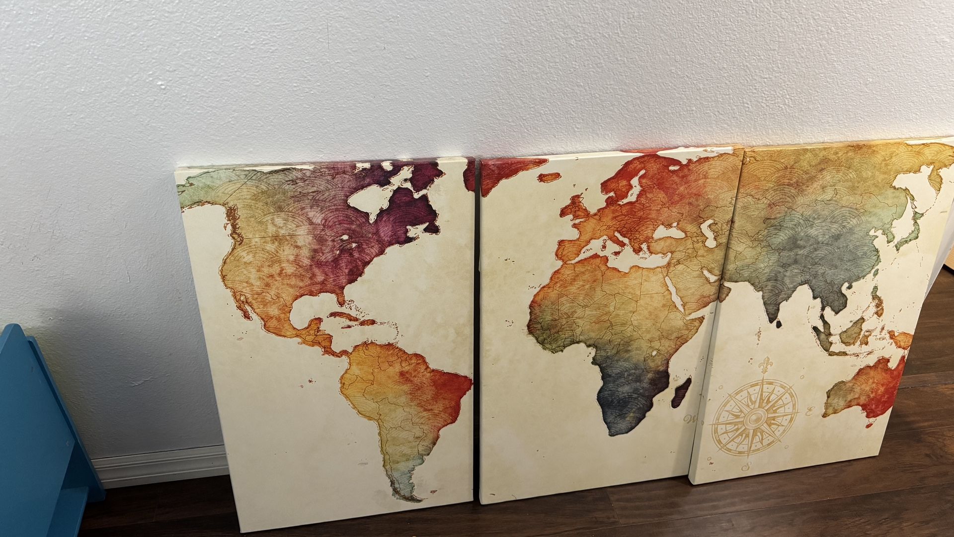 3 Panel Canvas World Map