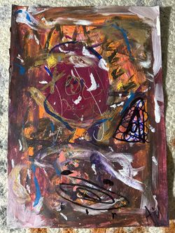 Abstract art on paper 9”x12” approx. mixed media.