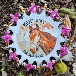Vintage Midcentury Pink KENTUCKY state Collector's Commemorative Plate Ceramic 