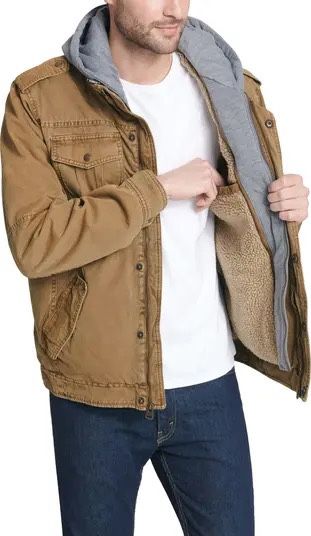 Levi's men's tan sherpa-lined hooded jacket - size xs