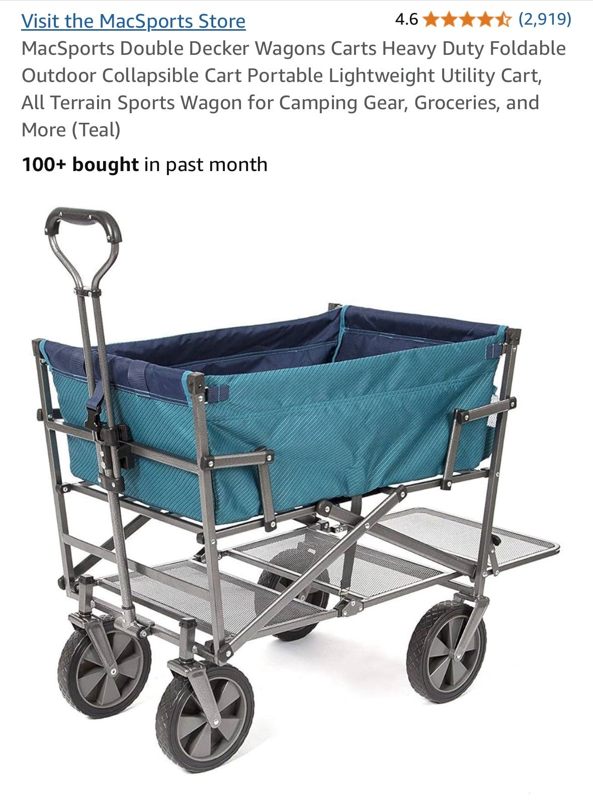 MacSports Double Decker Wagons Carts Heavy Duty Foldable Outdoor Collapsible Cart Portable Lightweight Utility Cart