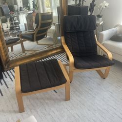 IKEA Poang Chair + Foot Rest / Black Cushions Deep Cleaned