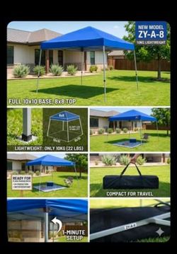 Slant-Leg Pop-Up Canopy (Model ZY-A-8)
8ft x 8ft canopy top coverage. Baby blue Cash offer