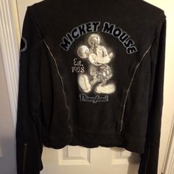Authentic Disney Parks Mickey Mouse Jacket Black Zipper Patch Sequin Women's MEDIUM 