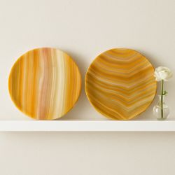 Contemporary Y2K Set Of 2 Polished Onyx Stone Plates Color-Banded Veining, 12”