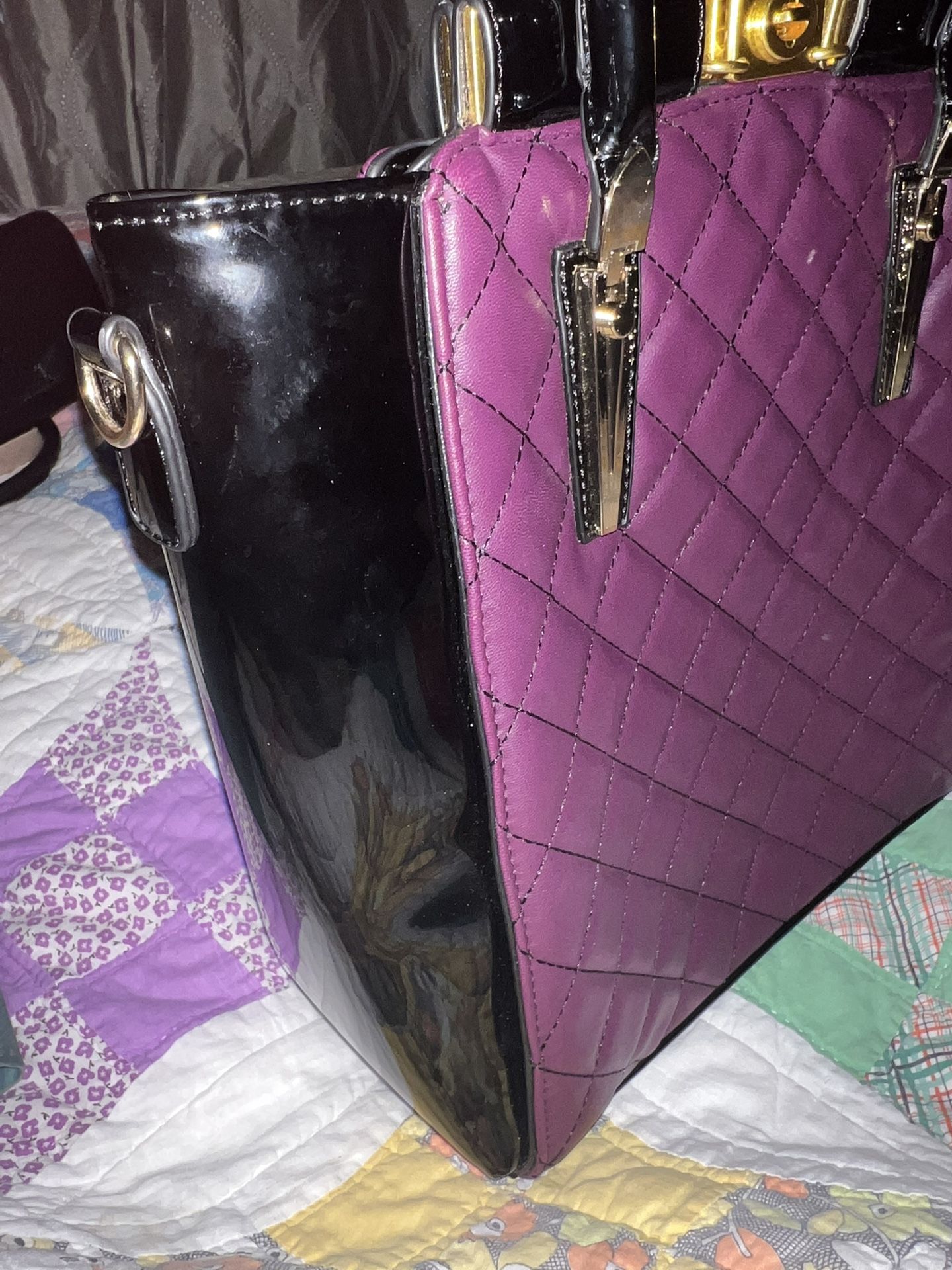NEW Black & Purple Satchel Handbag PURSE AMERA MODE