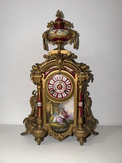 Antique French Porcelain & Gilt Mantel Clock Japy Freres For Repair