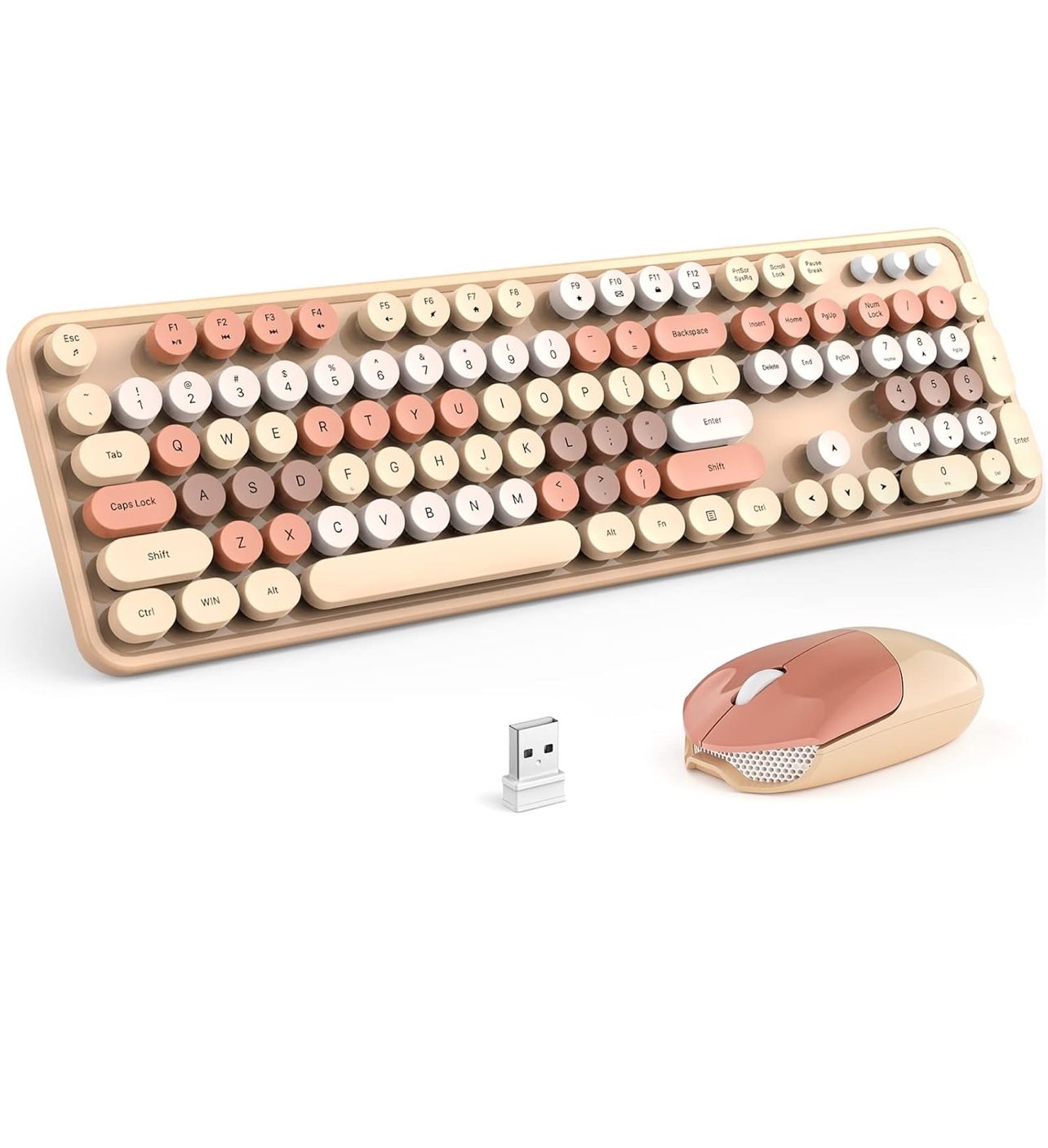 Brandnew Wireless Keyboard and Mouse, 2.4Ghz USB Retro Full Size Typewriter Keyboard and Sport Car Mouse Combo for Mac, Windows 7/8/10, Laptop, Deskto