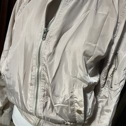 Woman’s Beige Lightweight Bomber Jacket, Size Medium 