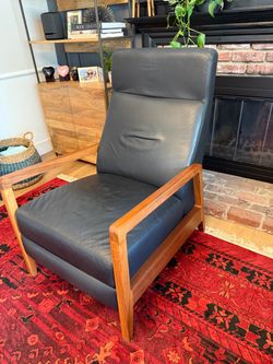 Room & Board Westport Leather Recliner – Black Leather and Walnut