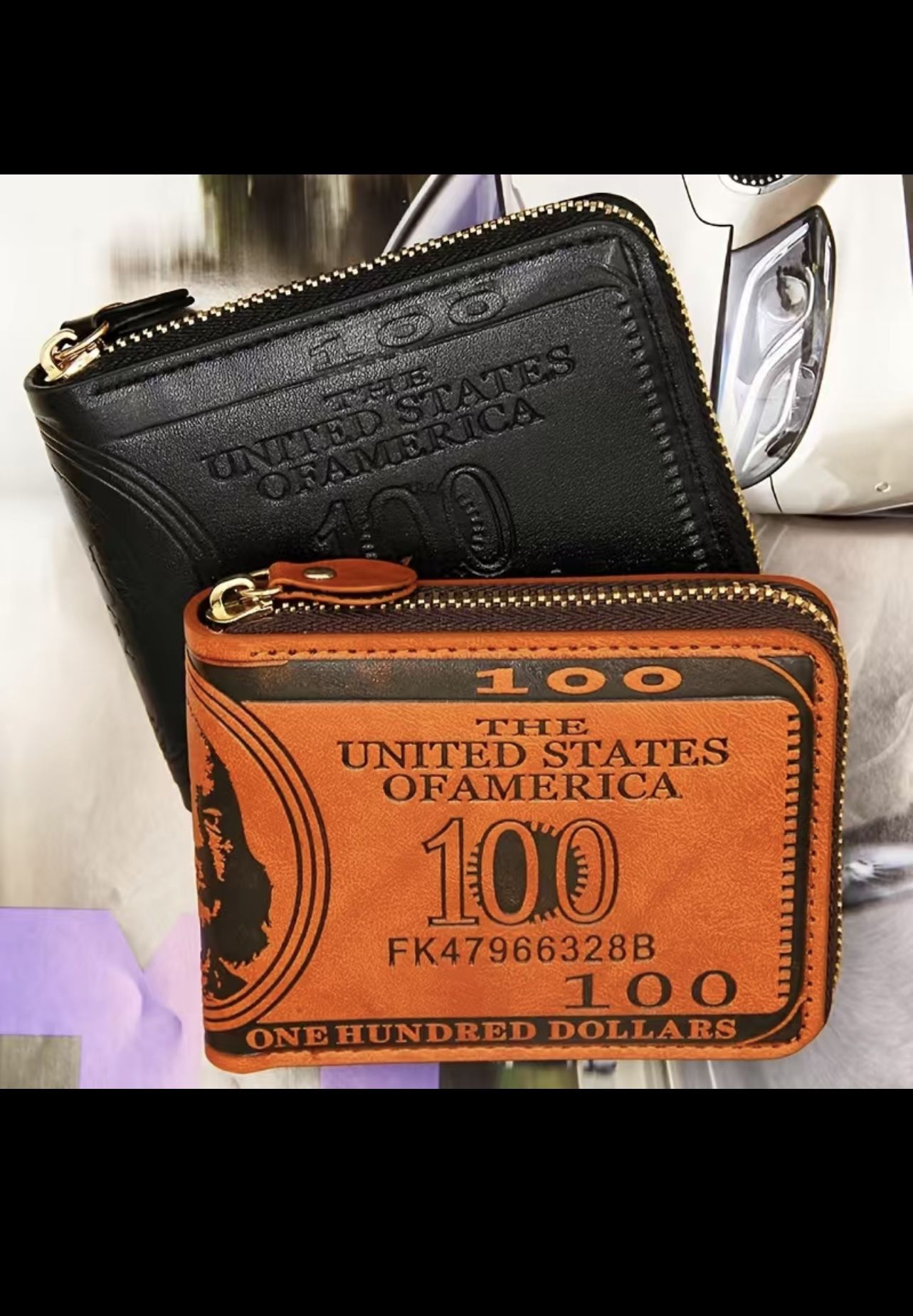 Vintage Leather Men's Wallet with Dollar Bill Design - Credit Card and Photo Hol