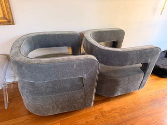 Pair of Gray Velvet Barrel swivel Chairs