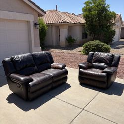 Leather Reclining Two Piece Couch Set 