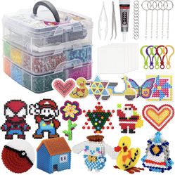 Fuse Beads Kit, 10600 Pc Perler Beads Craft Set, Creative DIY Kit With Storage Box, Pegboards, Ironing Paper Chain Accessories Colorful Crafts Set for