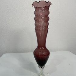 Vintage Purple Amethyst Glass Bud Vase Ruffled Edge Clear Twisted Stem - Glass Flower Vase