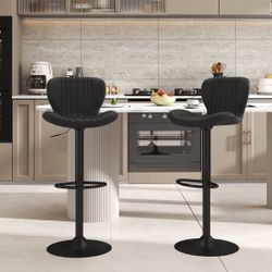 New Set of 2 Modern Swivel Bar Stools, Counter Height Faux Leather Bar Stools, Upholstered Island Chairs with Backrest and Footrest, Black  New in box