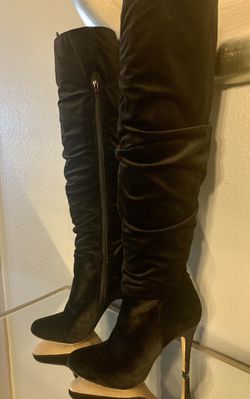 Inc. Black Velvet Thigh High Heel Boots Size 7