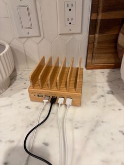 5 slot wooden electronics charger
