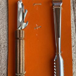 Wood  Bar Set 2pc Bottle Opener /  Tongs