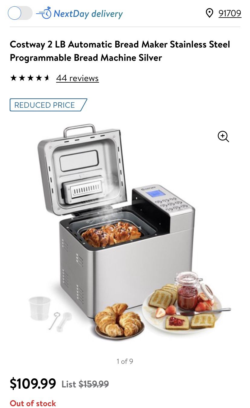 Costway 2 LB Automatic Bread Maker Stainless Steel Programmable Bread Machine Silver ( price is firm don’t message me for lower offer)
