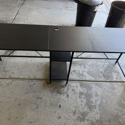 Extra-Long Black Office Desk w/ Cable Holes + Shelves