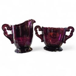 3400 Amethyst By Cambridge Open Footed Sugar Bowl & Creamer 