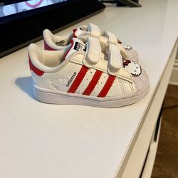 Adidas Superstar White Vivid Red Toddler Girls Athletic Hello Kitty Sneaker Size 5k
