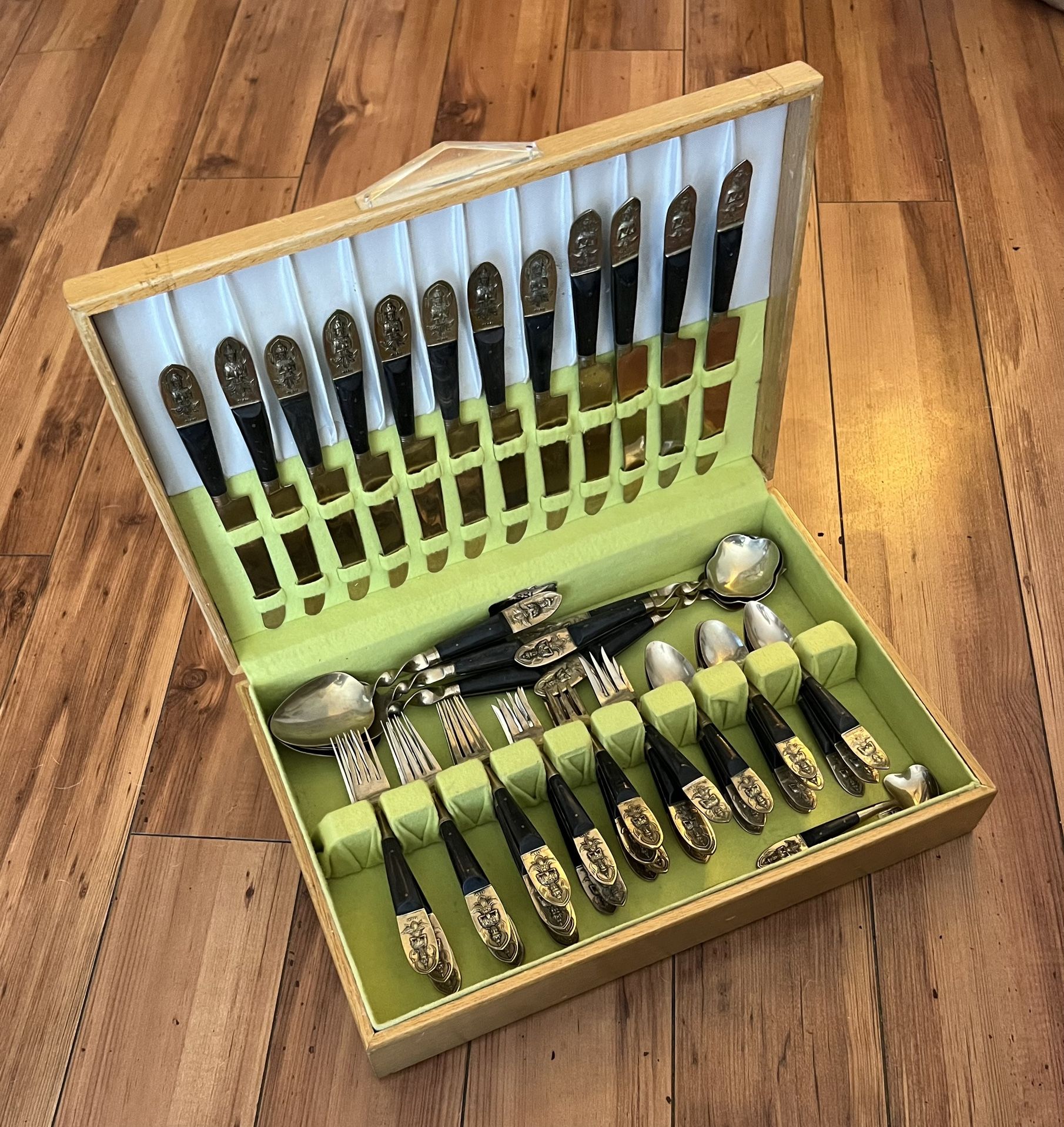 52 Piece Vintage Siam Buddha Silverware