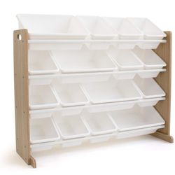 Toy Storage Organizer with 16 Removable Bins, Natural/White – Large Toy Storage