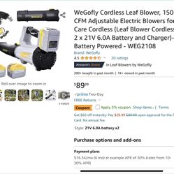 WeGofly Cordless Leaf Blower, 150-500 CFM Adjustable Electric Blowers for Lawn Care Cordless